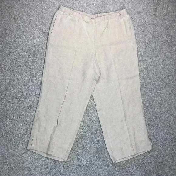 J Jill Linen Pants Elastic Waist Cropped Beige Color Pockets Natural Sz M - Picture 1 of 9